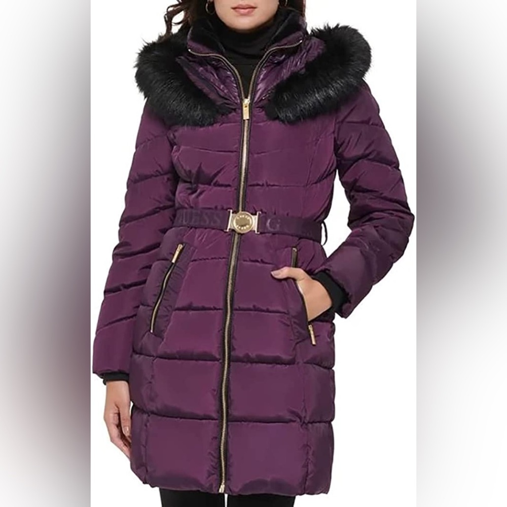 New - GUESS Women's Puffer Coat with Belt